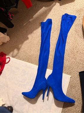 Azalea Wang Blue Suede Thigh High Boots